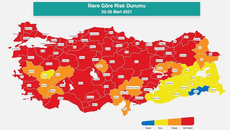 Güncellenen Türkiye Kovid-19 risk haritası açıklandı